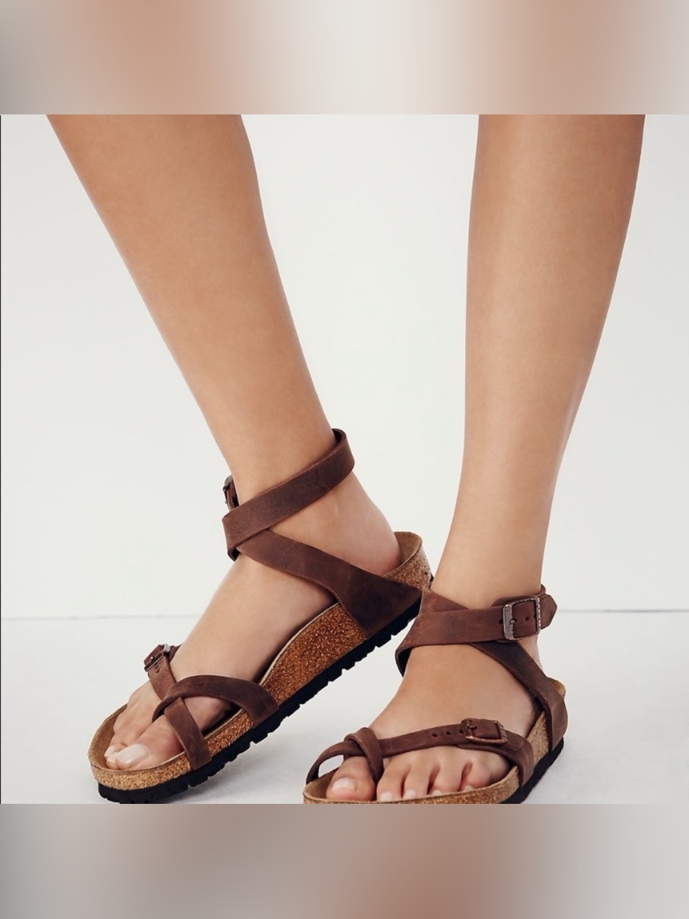 Birkenstock Brown Suede Wrap-Ankle Cork Sandals